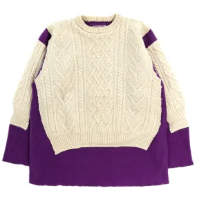 REBUILD BY NEEDLES FISHERMAN SWEATER NATURAL / PURPLE - L (A)