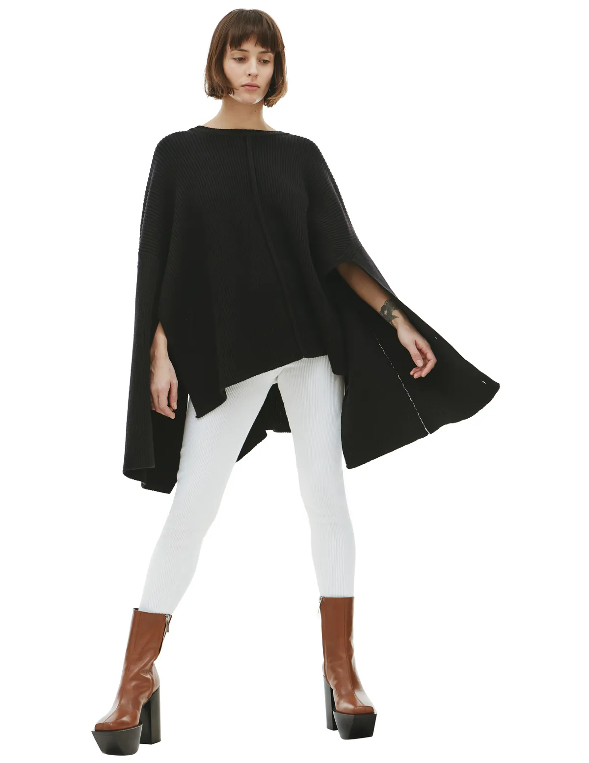 Ribbed Knit Cape Sweater