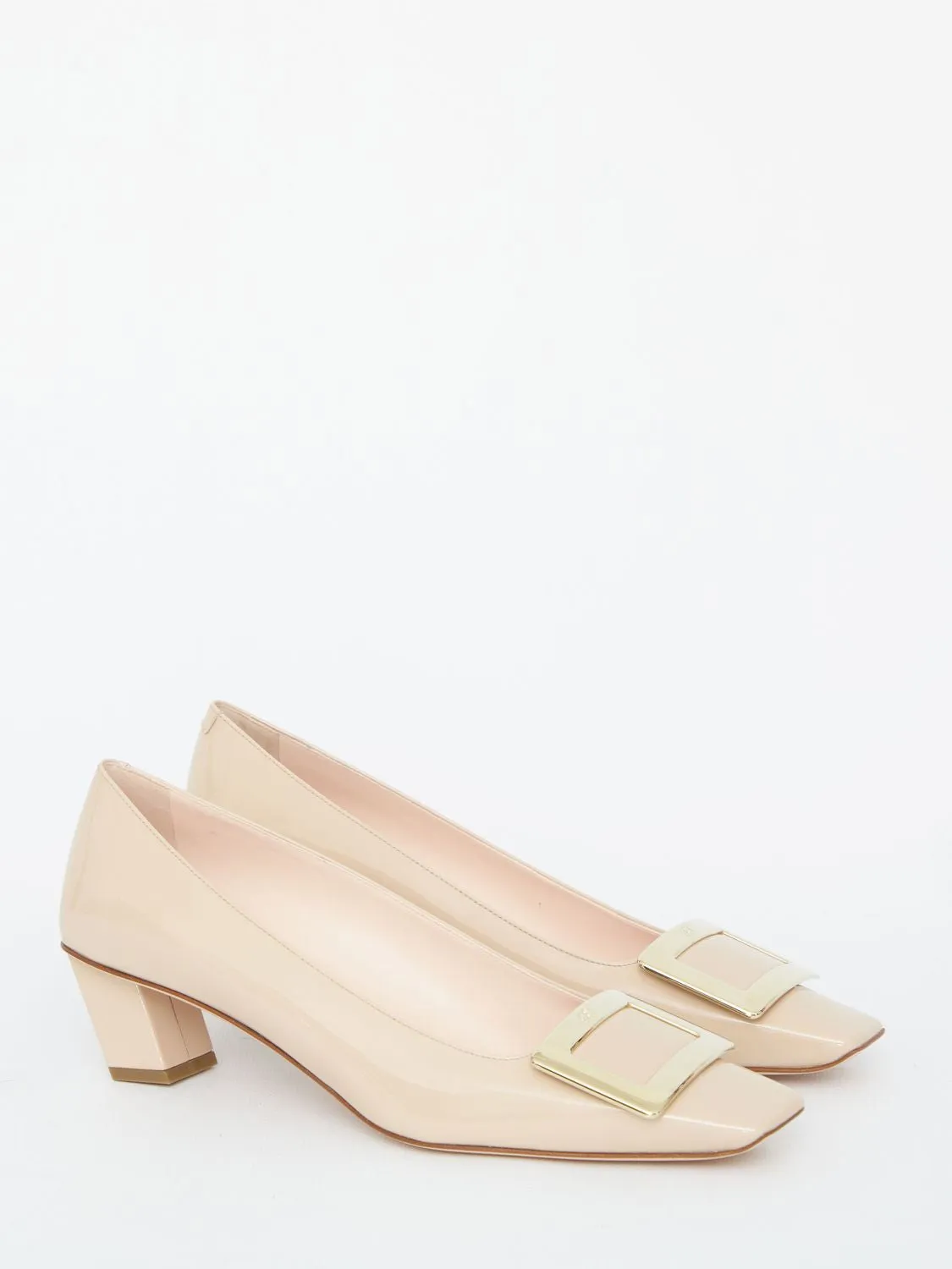 ROGER VIVIER Elegant Beige Patent Leather Pumps with Iconic Buckle - Heel 1.77 in