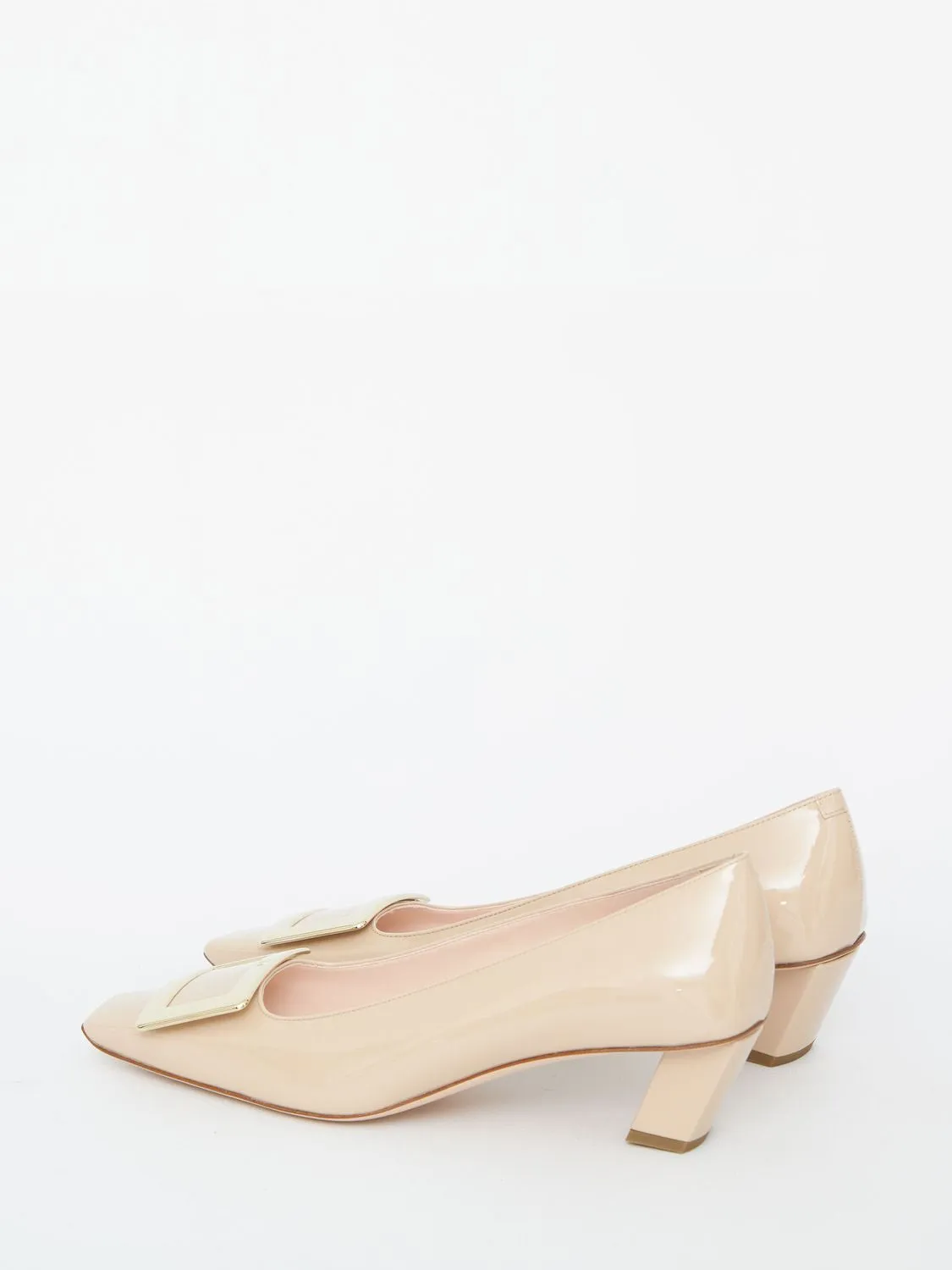 ROGER VIVIER Elegant Beige Patent Leather Pumps with Iconic Buckle - Heel 1.77 in