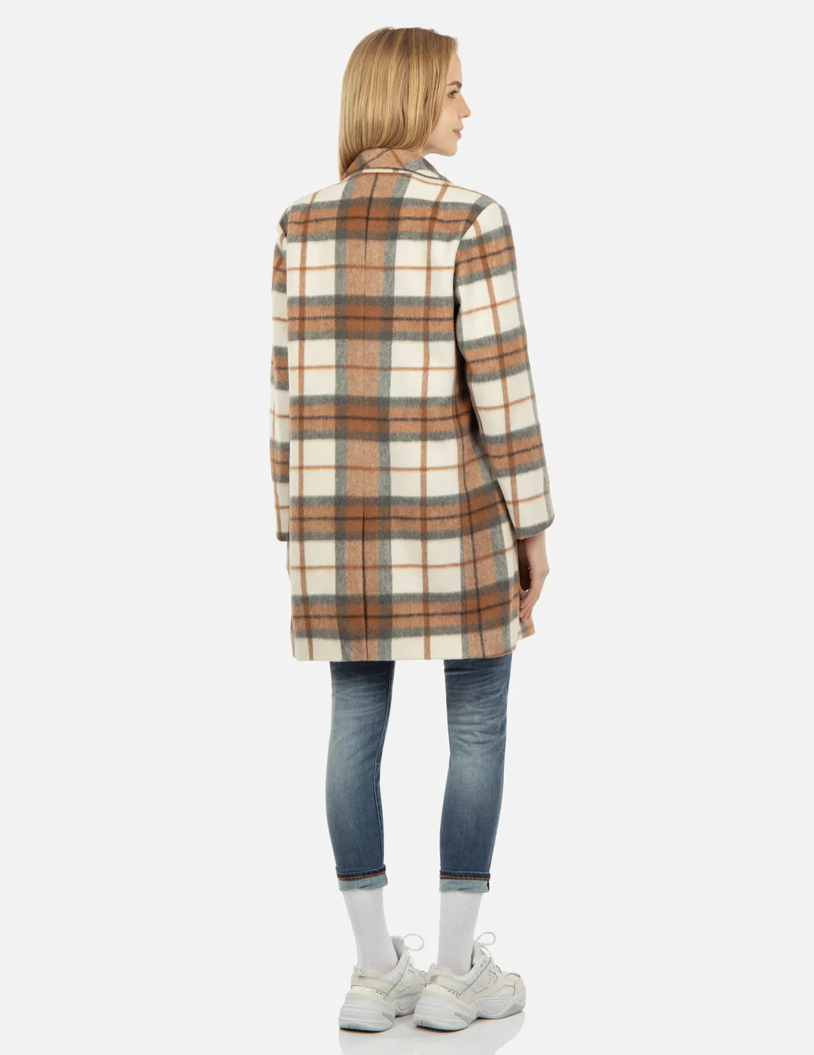 Seagull Embroidery Checked Wool-Blend Coat