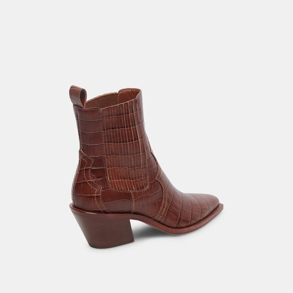 Senna Booties Walnut Embossed Leather | Women's Leather Cowboy Boots– Dolce Vita 6908080128066