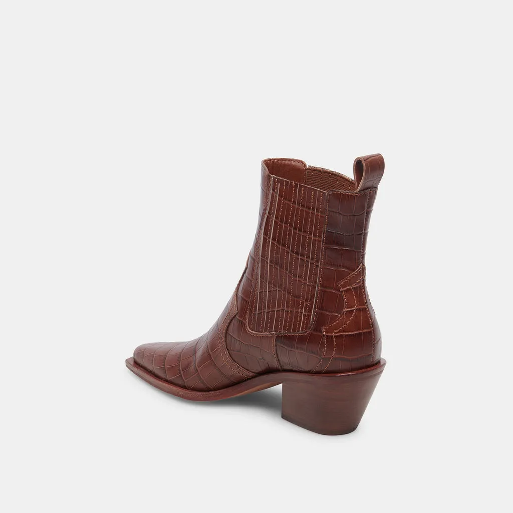 Senna Booties Walnut Embossed Leather | Women's Leather Cowboy Boots– Dolce Vita 6908080128066