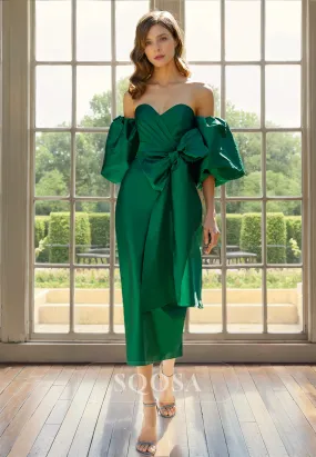 Sheath Sweetheart Pleats Half Sleeves Green Cocktail Dress Elegant Mother of the Bride Dress