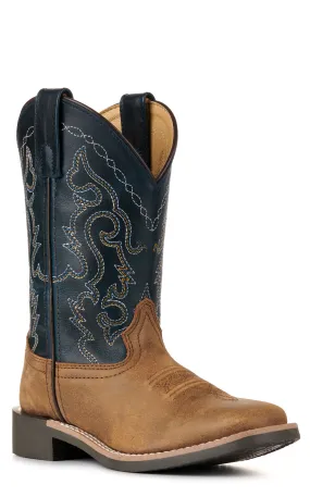 Smoky Mountain Youth Antique Brown and Midnight Blue Wide Square Toe Cowboy Boots