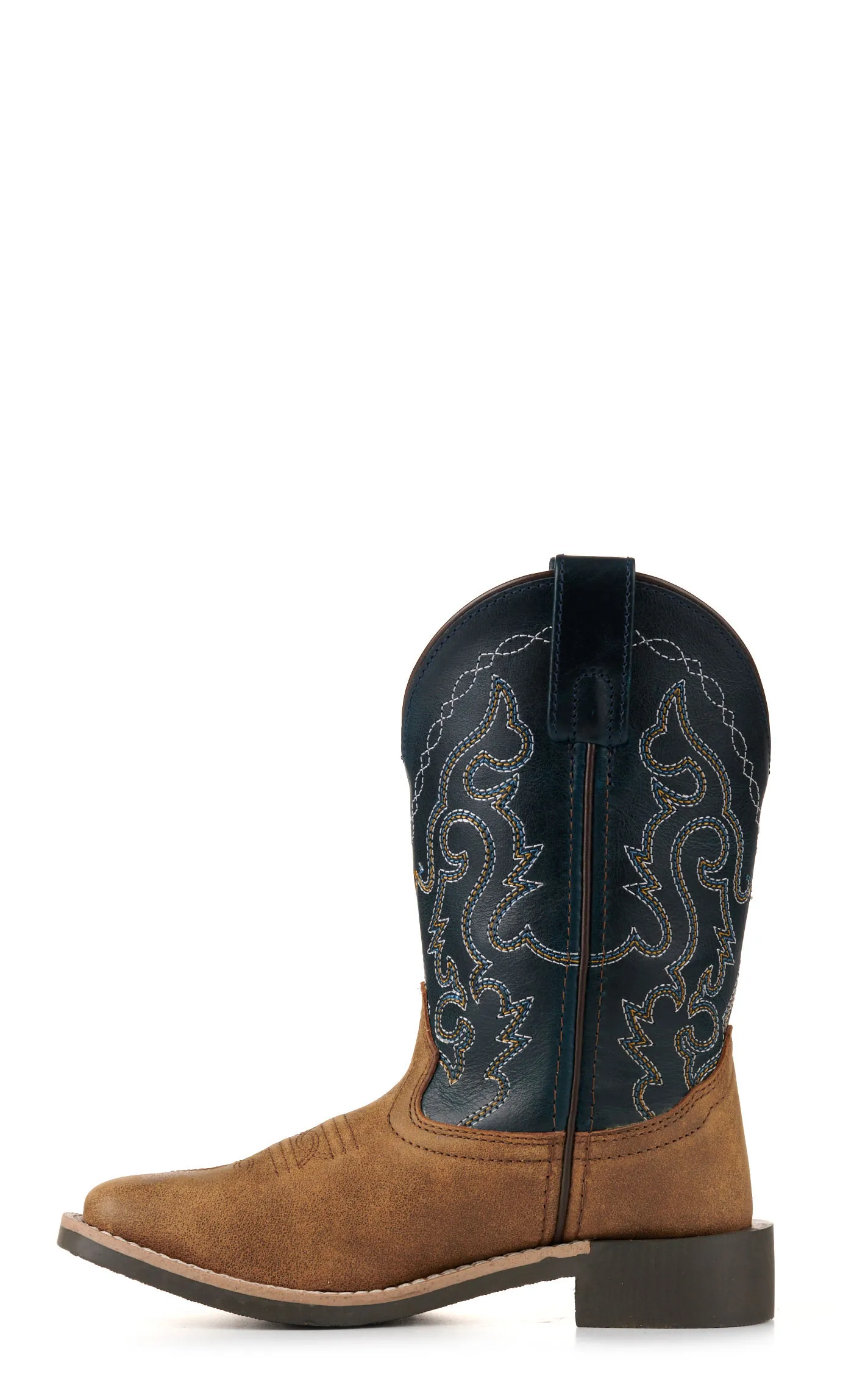 Smoky Mountain Youth Antique Brown and Midnight Blue Wide Square Toe Cowboy Boots