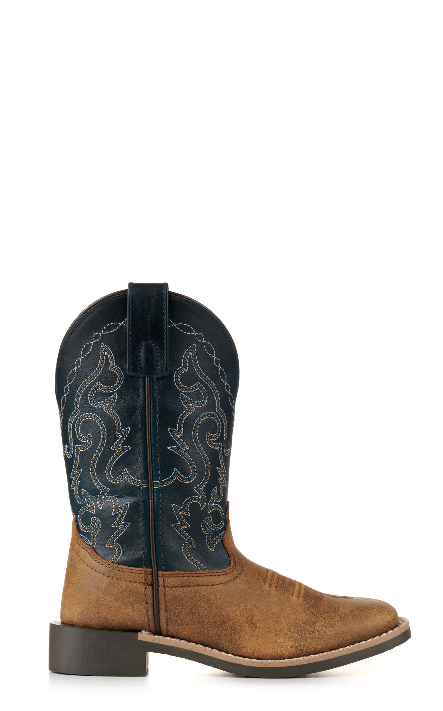 Smoky Mountain Youth Antique Brown and Midnight Blue Wide Square Toe Cowboy Boots