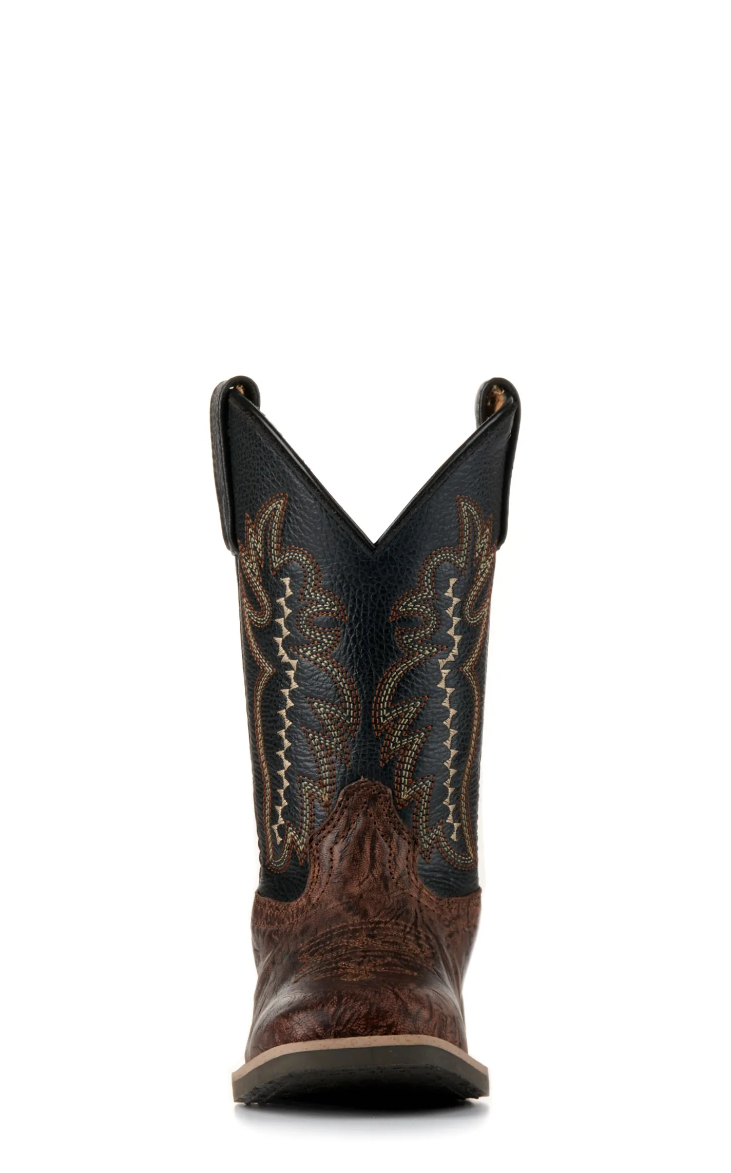 Smoky Mountain Youth Antique Brown Exotic Print and Black Wide Square Toe Cowboy Boots