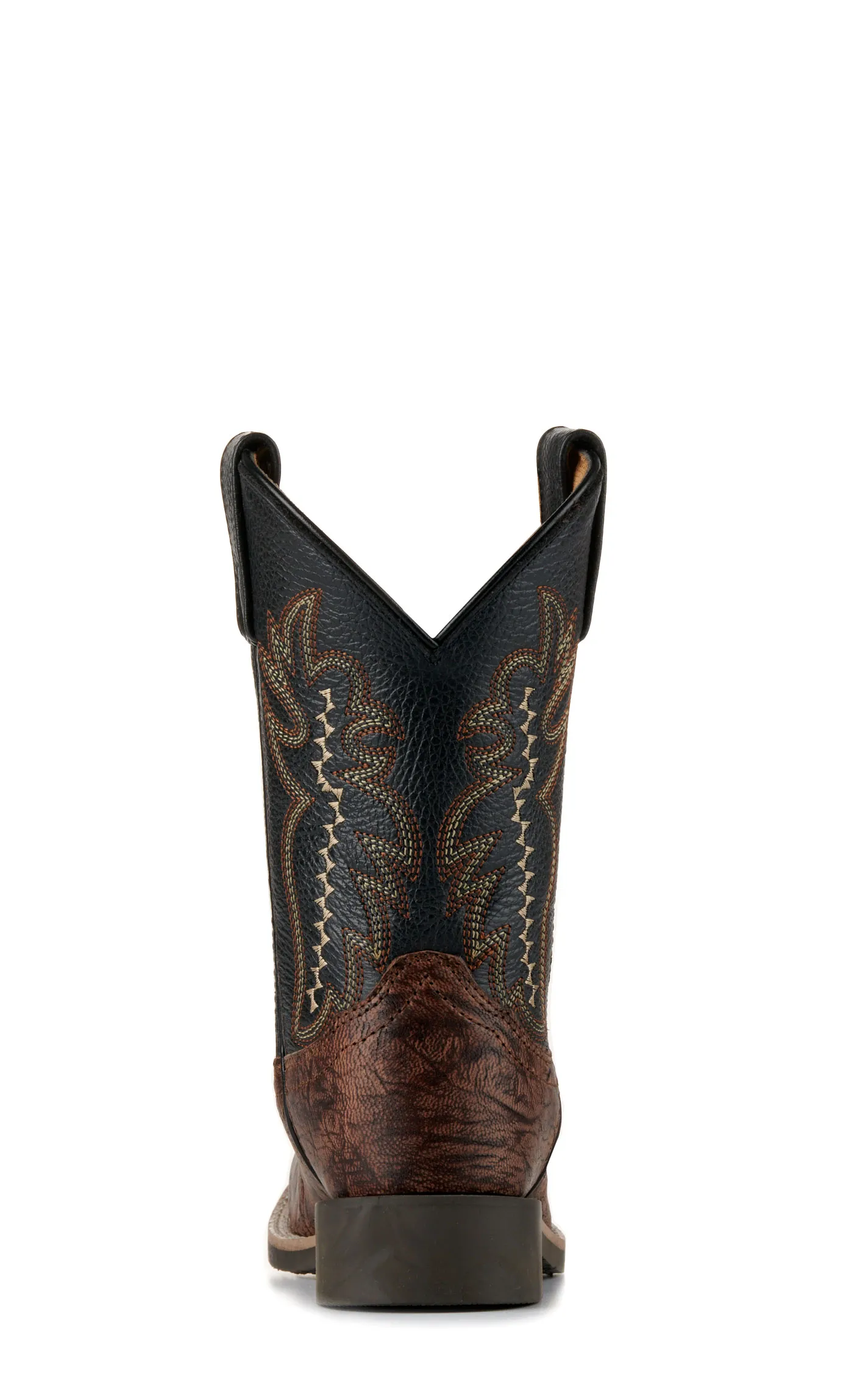 Smoky Mountain Youth Antique Brown Exotic Print and Black Wide Square Toe Cowboy Boots