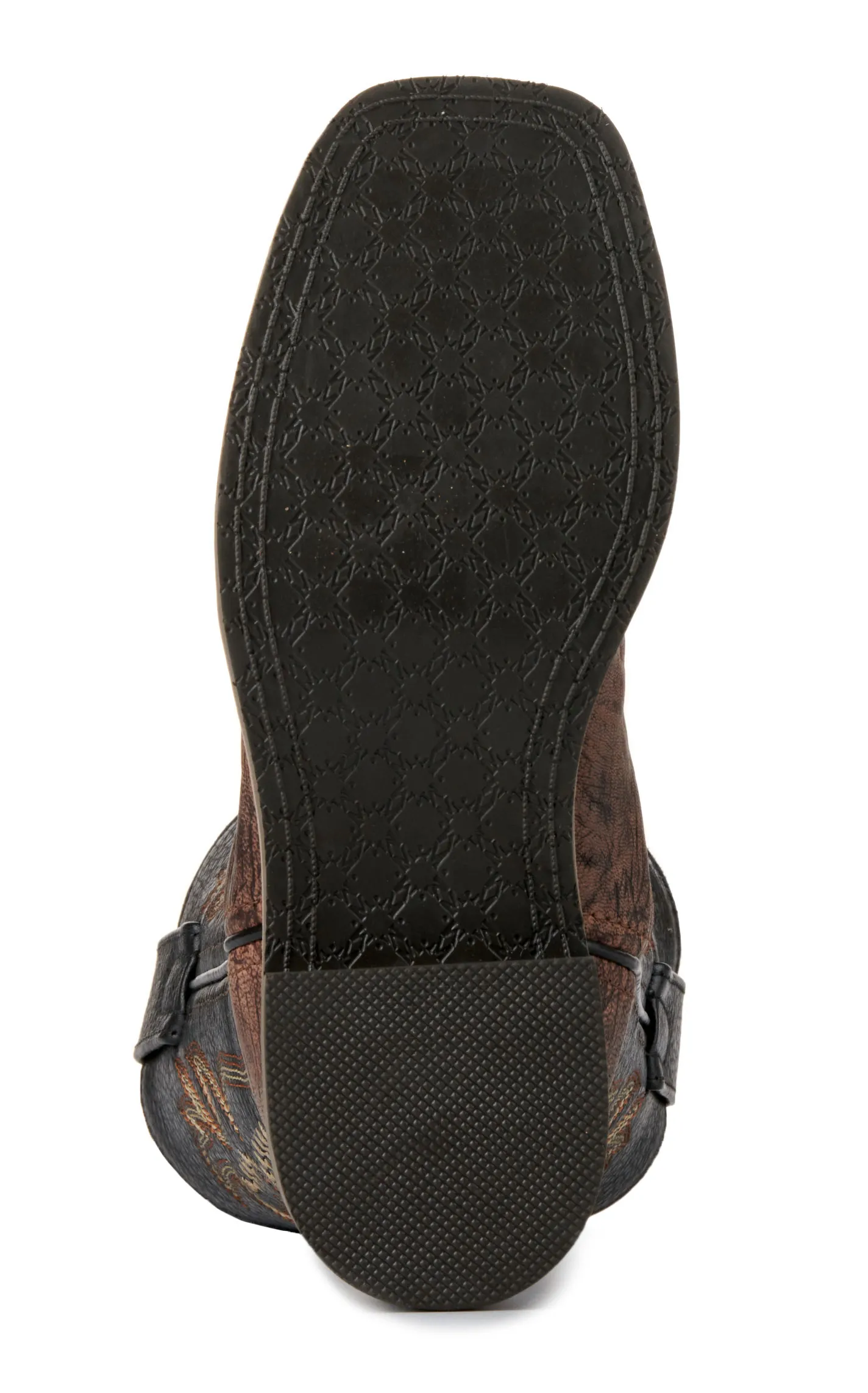 Smoky Mountain Youth Antique Brown Exotic Print and Black Wide Square Toe Cowboy Boots