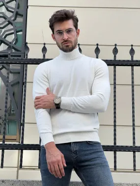 Stefano Slim Fit White Turtleneck Sweater