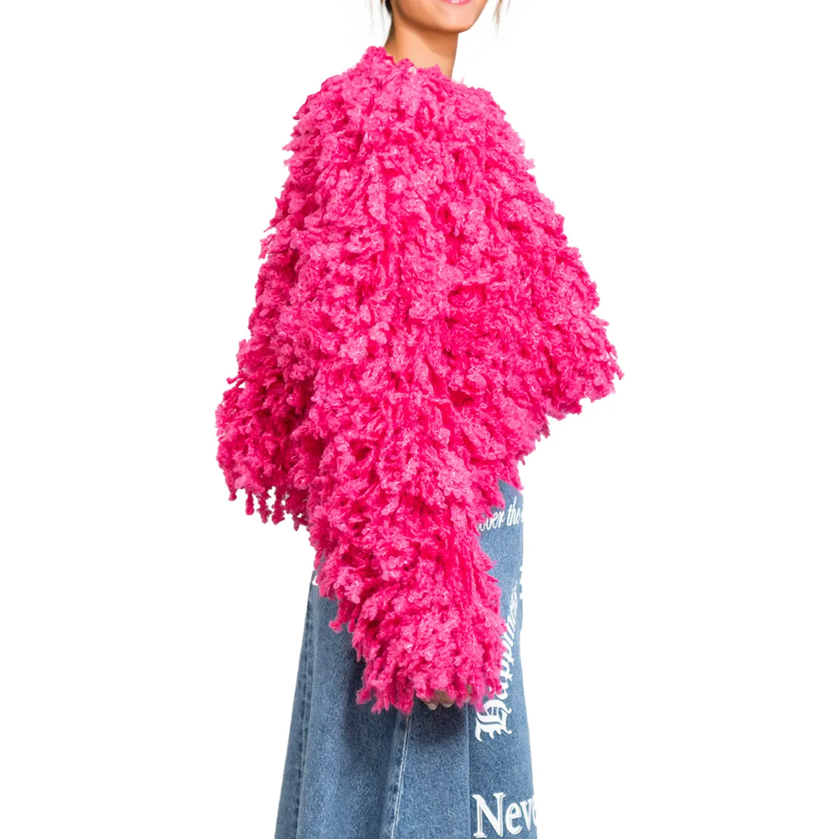 Sweater with Boucle Meta fur concept Fucsia