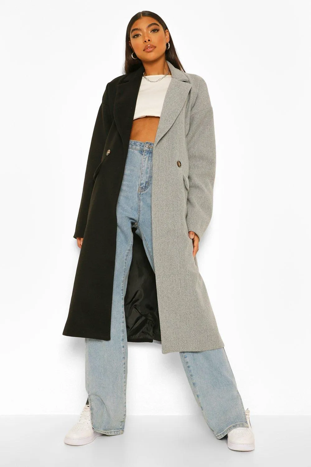 Tall Contrast Color Block Wool Look Coat