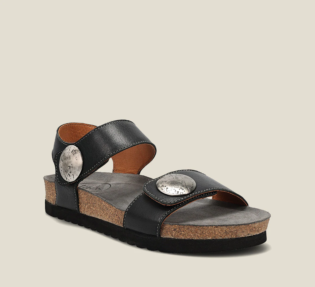 Taos Womens Luckie Sandal- Black Leather