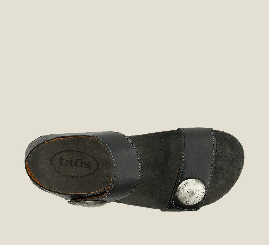 Taos Womens Luckie Sandal- Black Leather