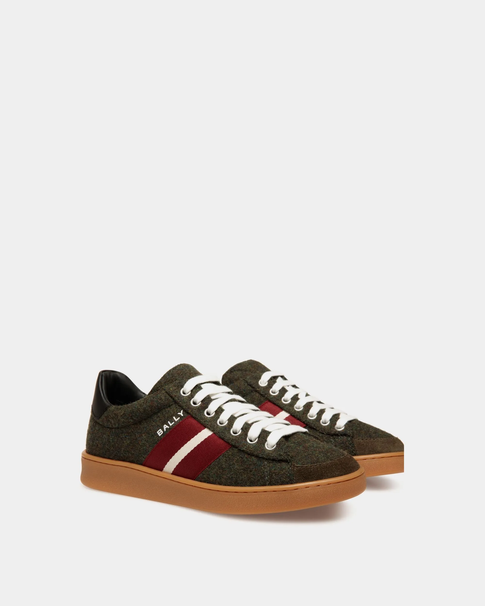 Tennis Sneaker In Sage Green and Red Wool Fabric 