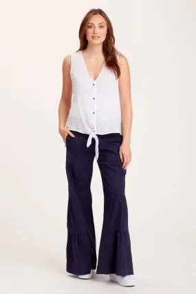 Terraced Wide Leg Cotton Spandex Navy Pant By XCVI