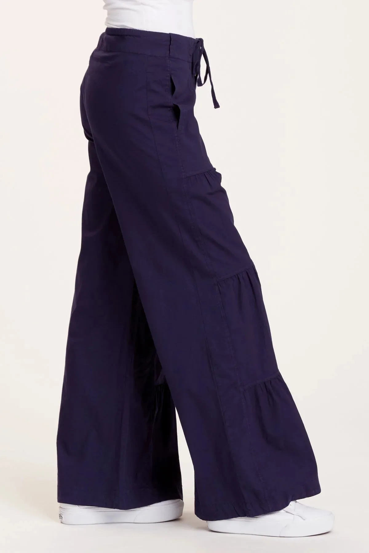 Terraced Wide Leg Cotton Spandex Navy Pant By XCVI