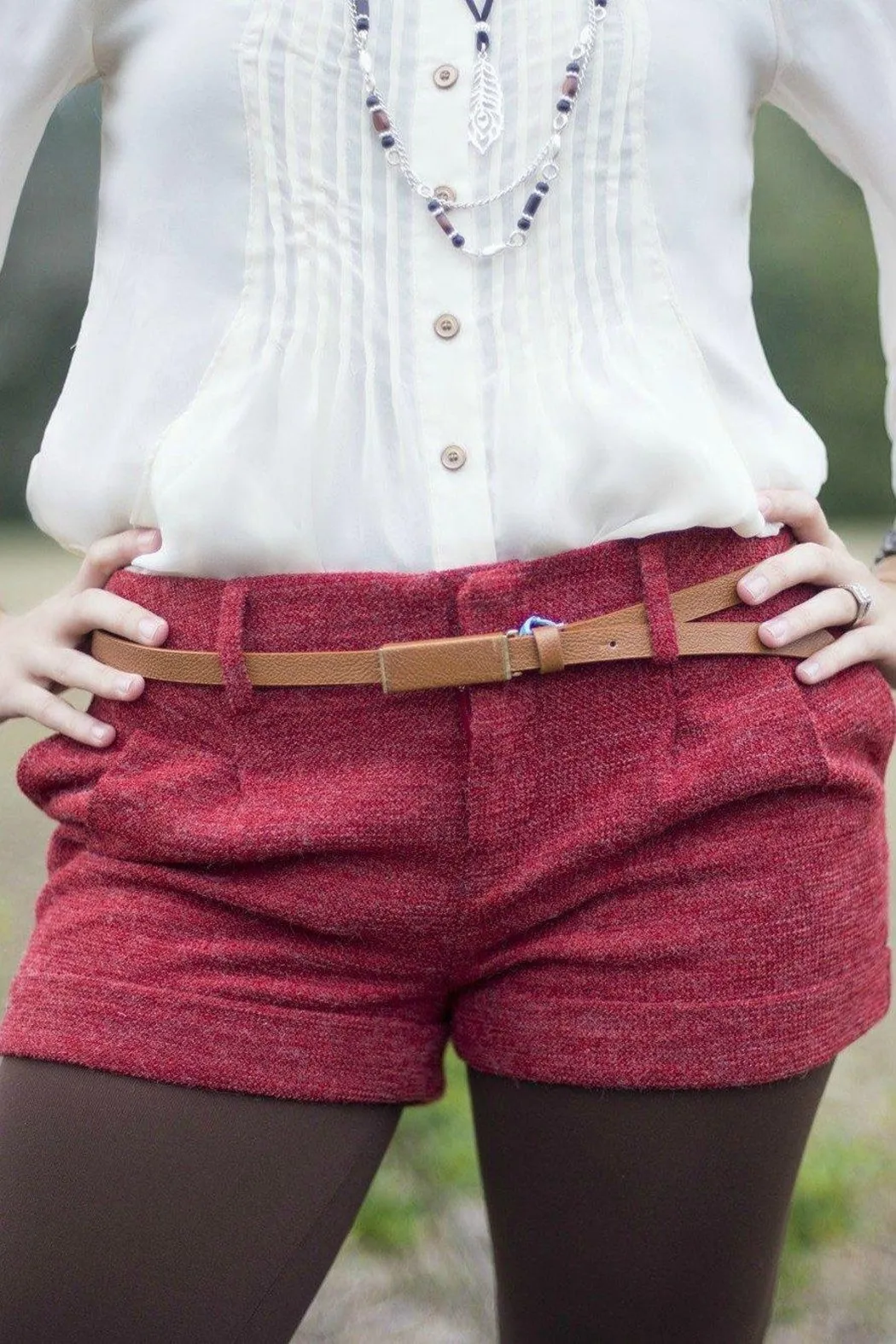 Textured Red Shorts