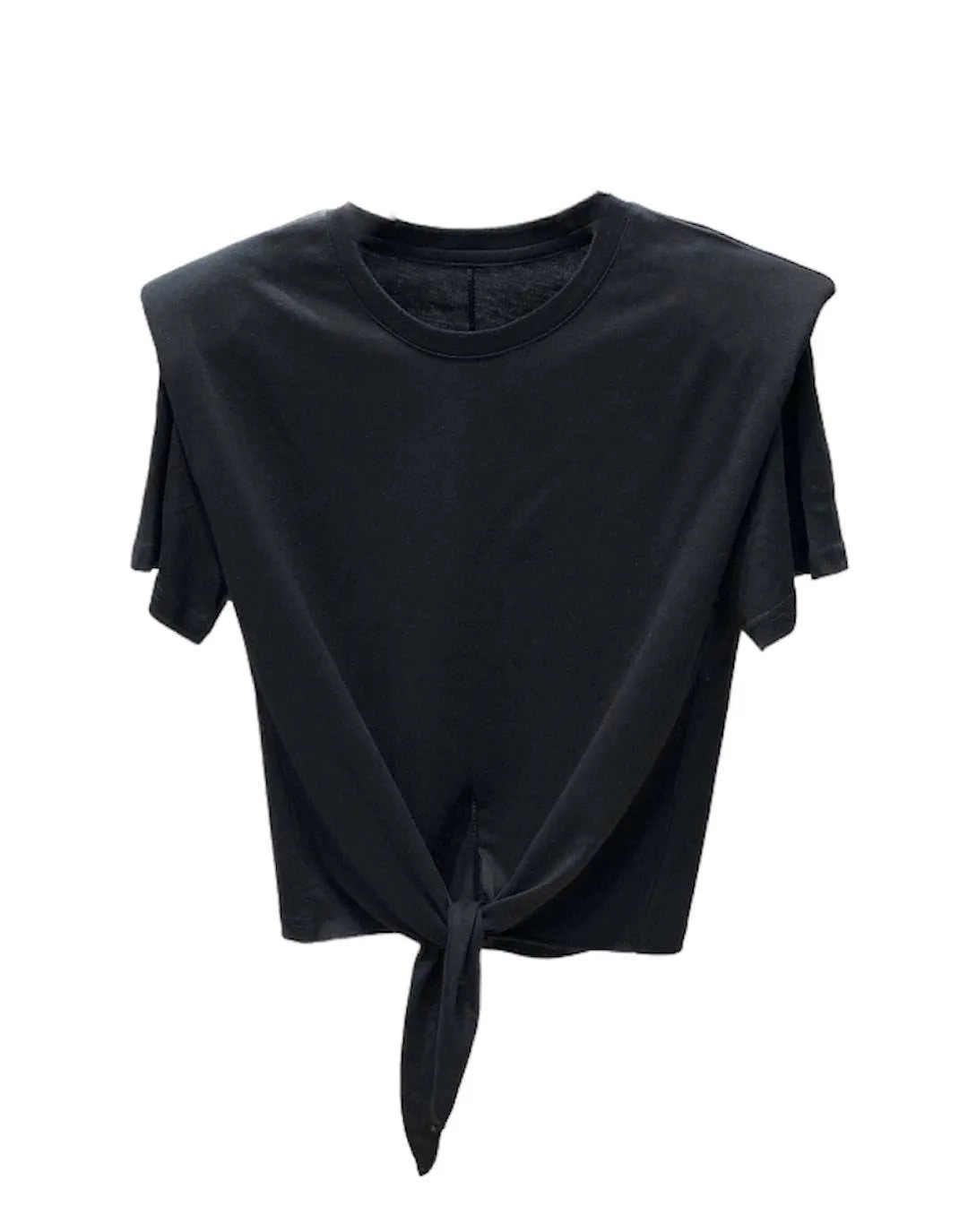 Tie Waist Shoulder Padded Crop Tee