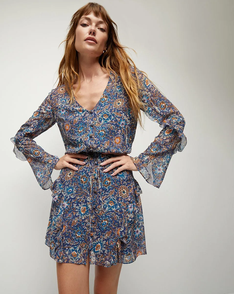 Veronica Beard Camden Floral Dress in Cerulean Multi