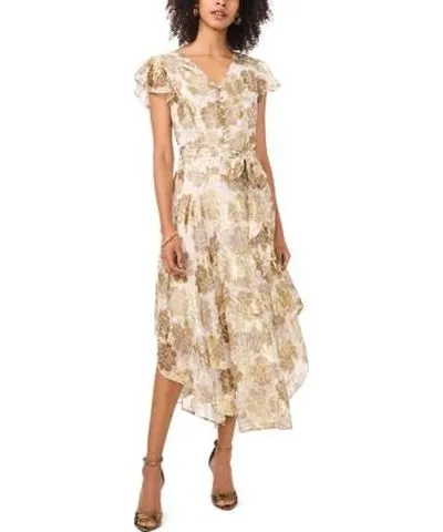 Vince Camuto Women's Flutter Sleeve Floral Print Wrap Dress