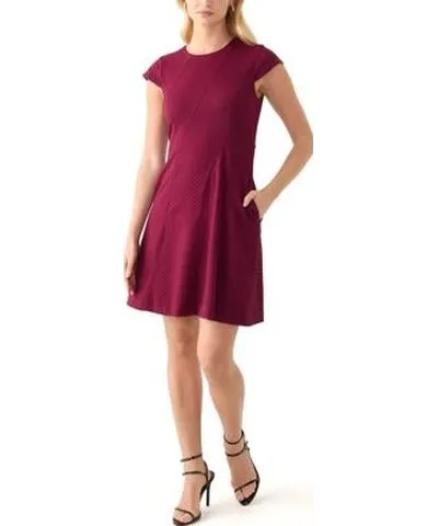 Vince Camuto Women's Short Sleeve Crew Neck Solid Knit Fit and Flare Dress