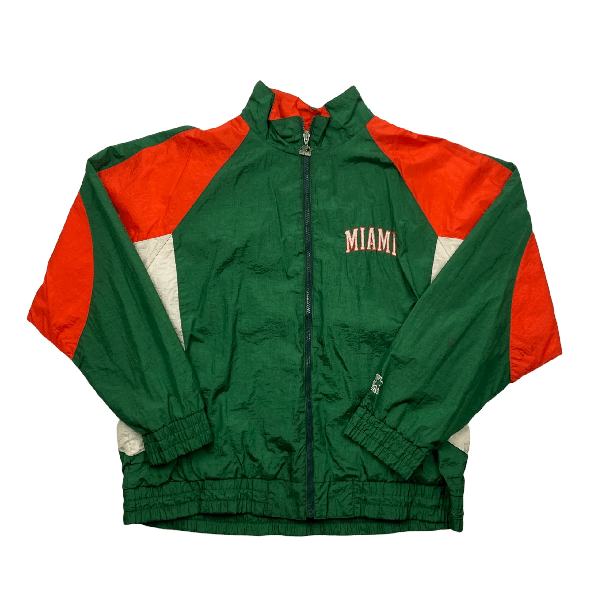 Vintage Green, Orange + White Starter Miami Hurricanes Spell-Out Jacket - Extra Large