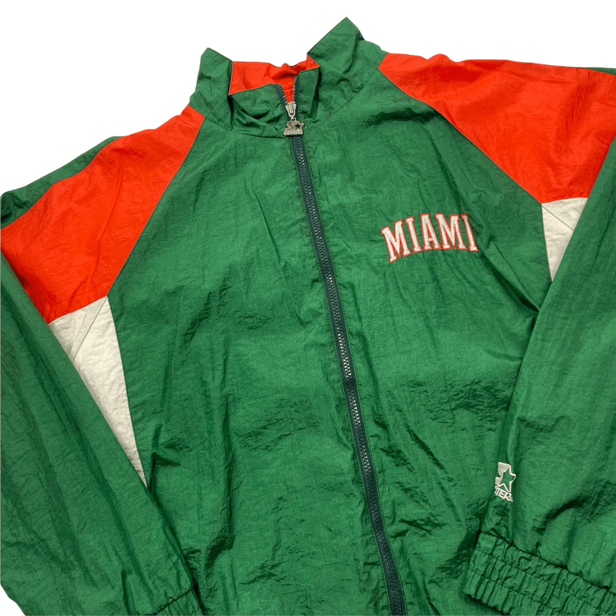 Vintage Green, Orange + White Starter Miami Hurricanes Spell-Out Jacket - Extra Large