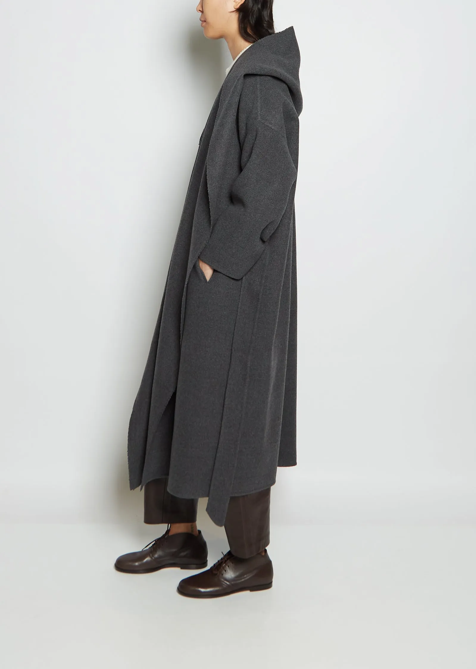 Virgin Wool Long Hooded Coat