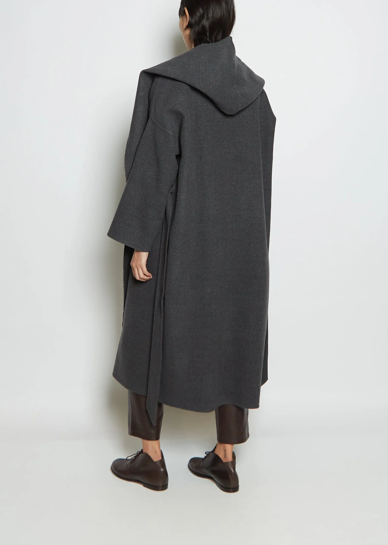 Virgin Wool Long Hooded Coat