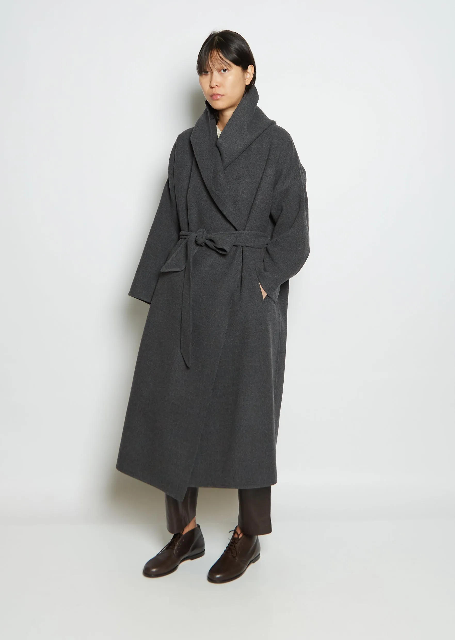 Virgin Wool Long Hooded Coat