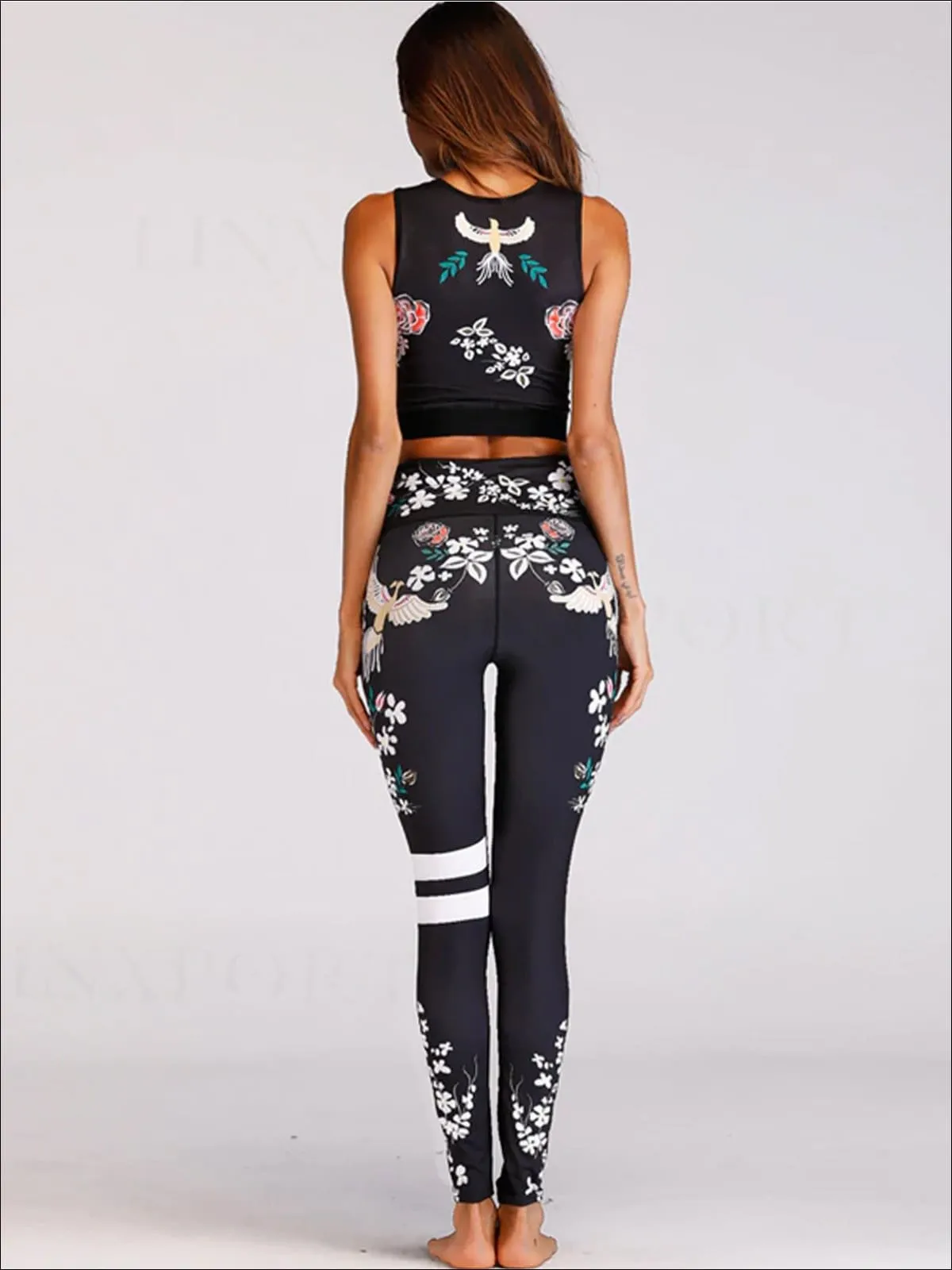 Women's Floral Yoga Banded Crop Top And Legging Set