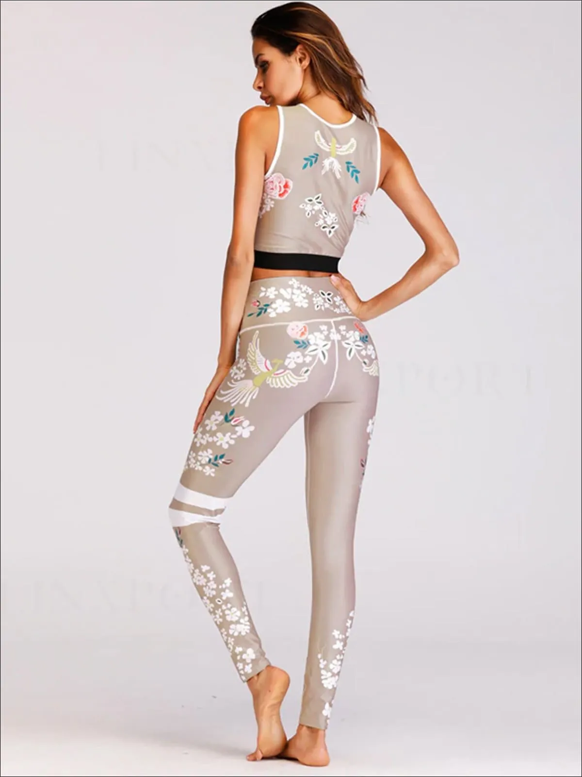 Women's Floral Yoga Banded Crop Top And Legging Set