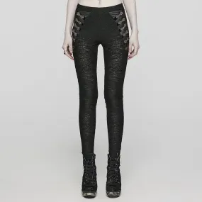 Women's Goth Mesh Slim Fitted Texture Leggings