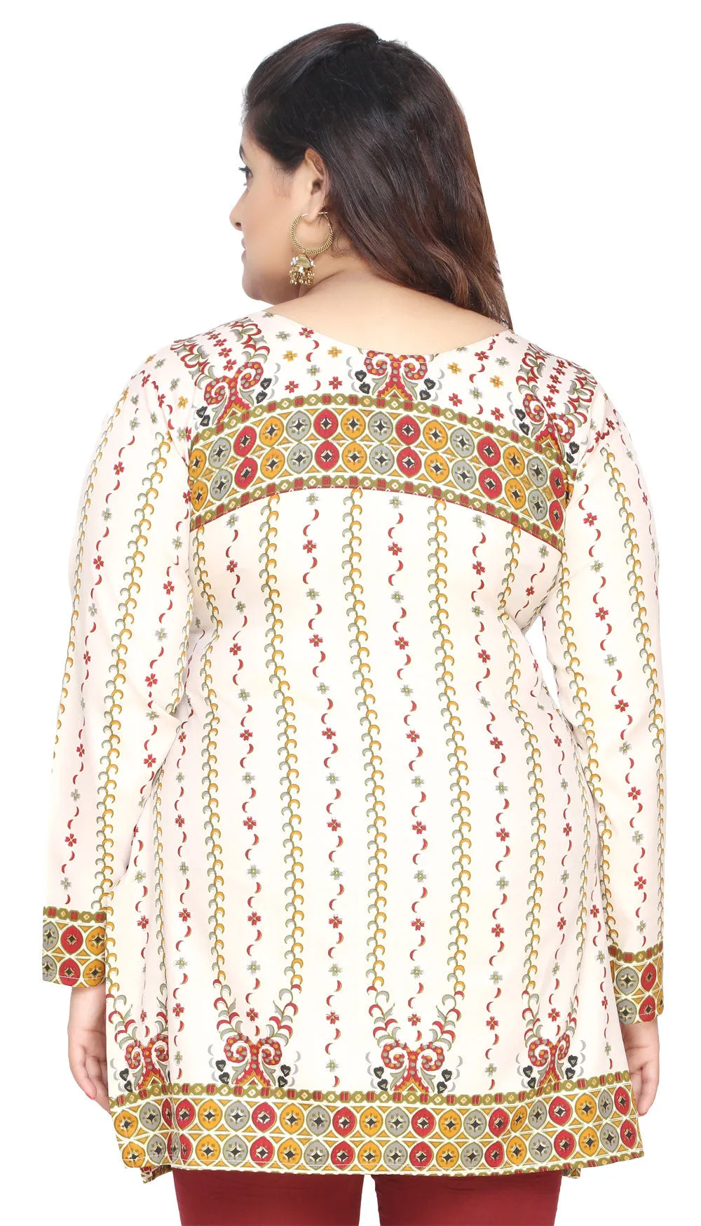 Womens Indian Tunics Kurti Top Printed Plus Size Apparel (Off-White)