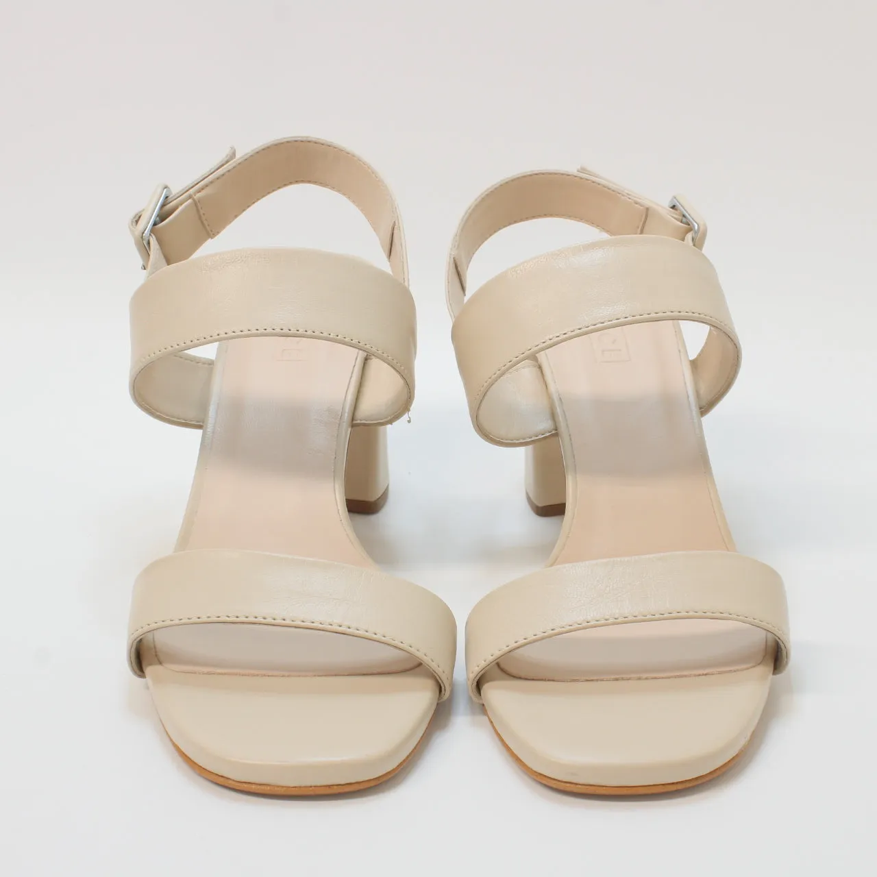 Womens Office Maria 2 Strap Block Heels Cream Leather