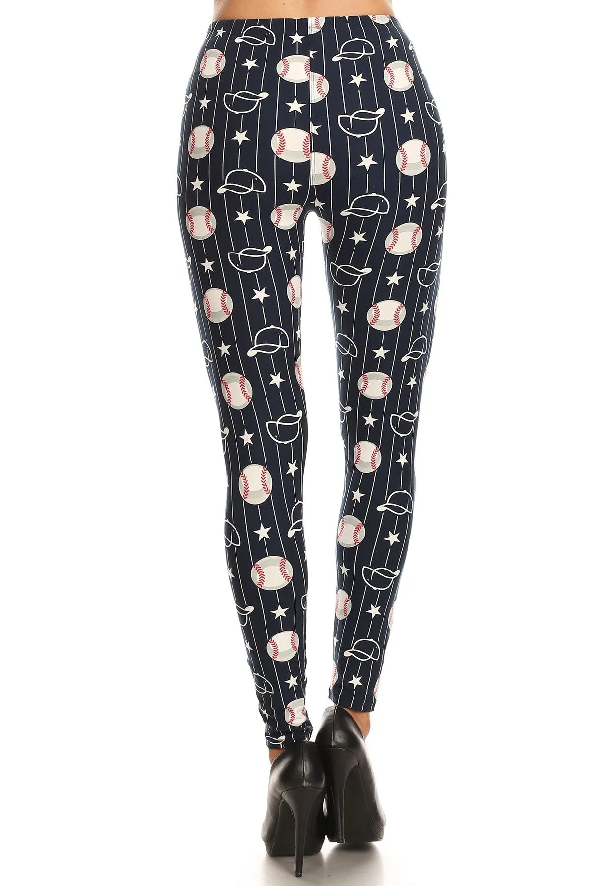 Women's Plus Baseball Ball & Cap Pattern Printed Leggings