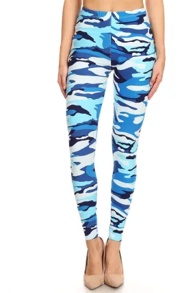 Women's Regular Blue Camouflage Army Pattern Printed Leggings