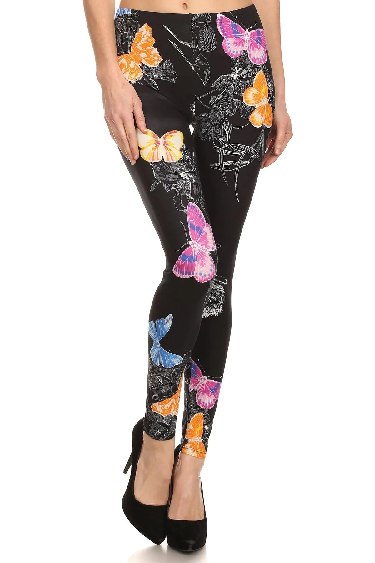 Women's Regular Floral Pattern Series Print Leggings - Butterfly Floral