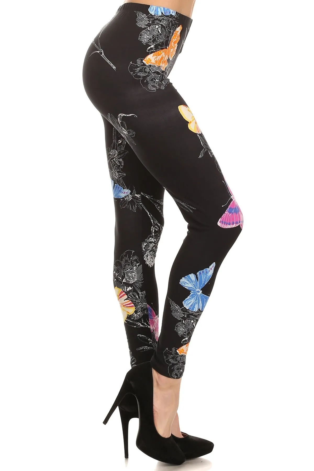 Women's Regular Floral Pattern Series Print Leggings - Butterfly Floral