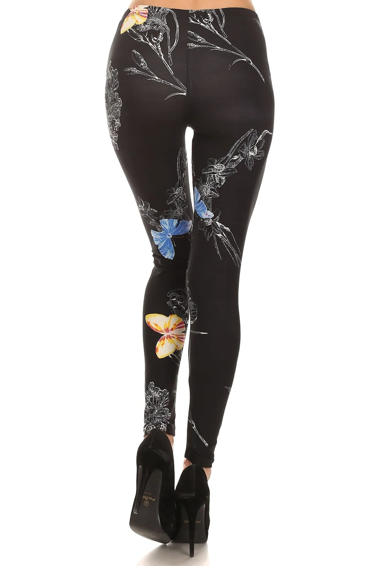 Women's Regular Floral Pattern Series Print Leggings - Butterfly Floral