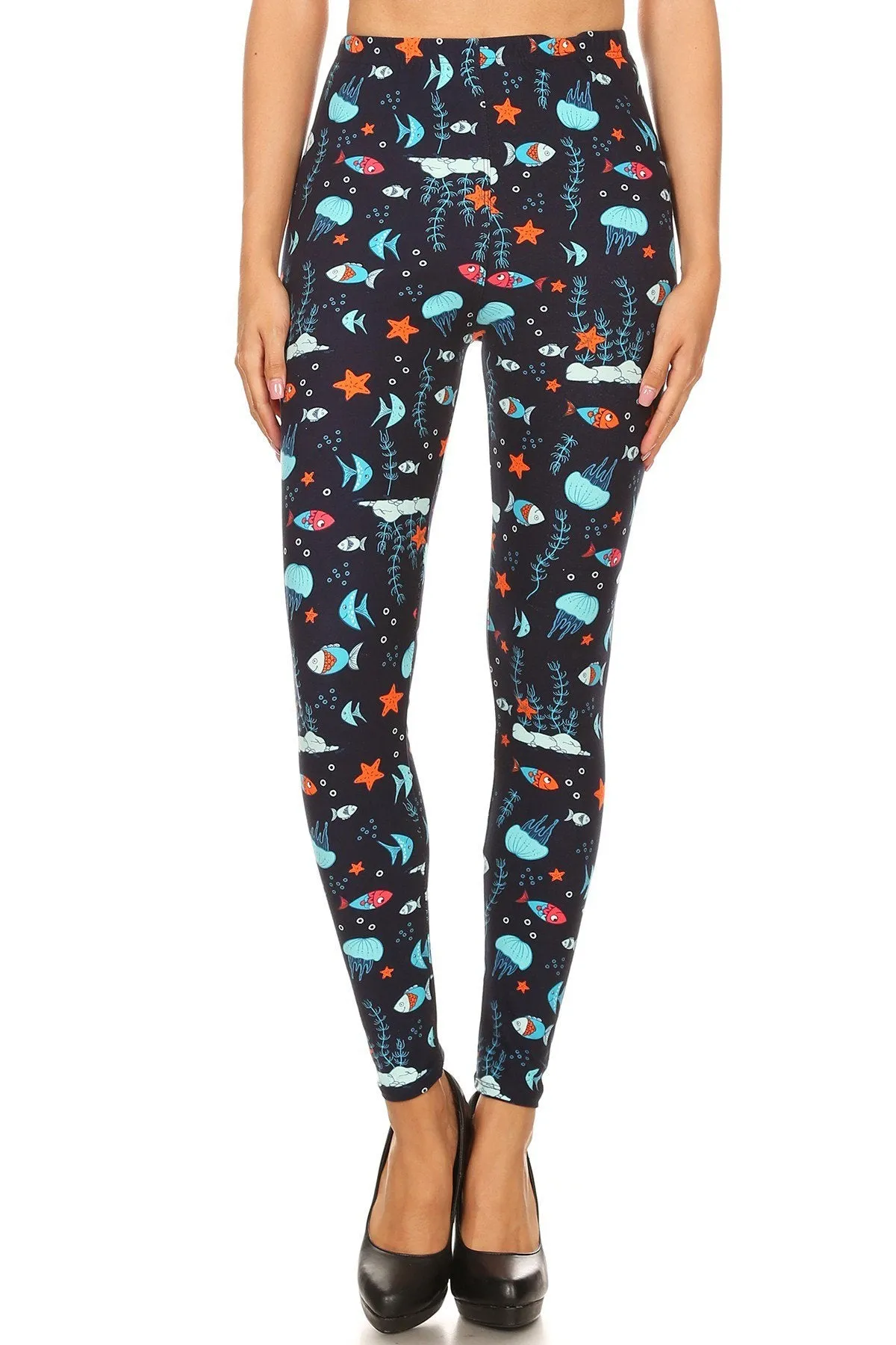 Women's Regular Ocean Creatures Fish Pattern Print Leggings