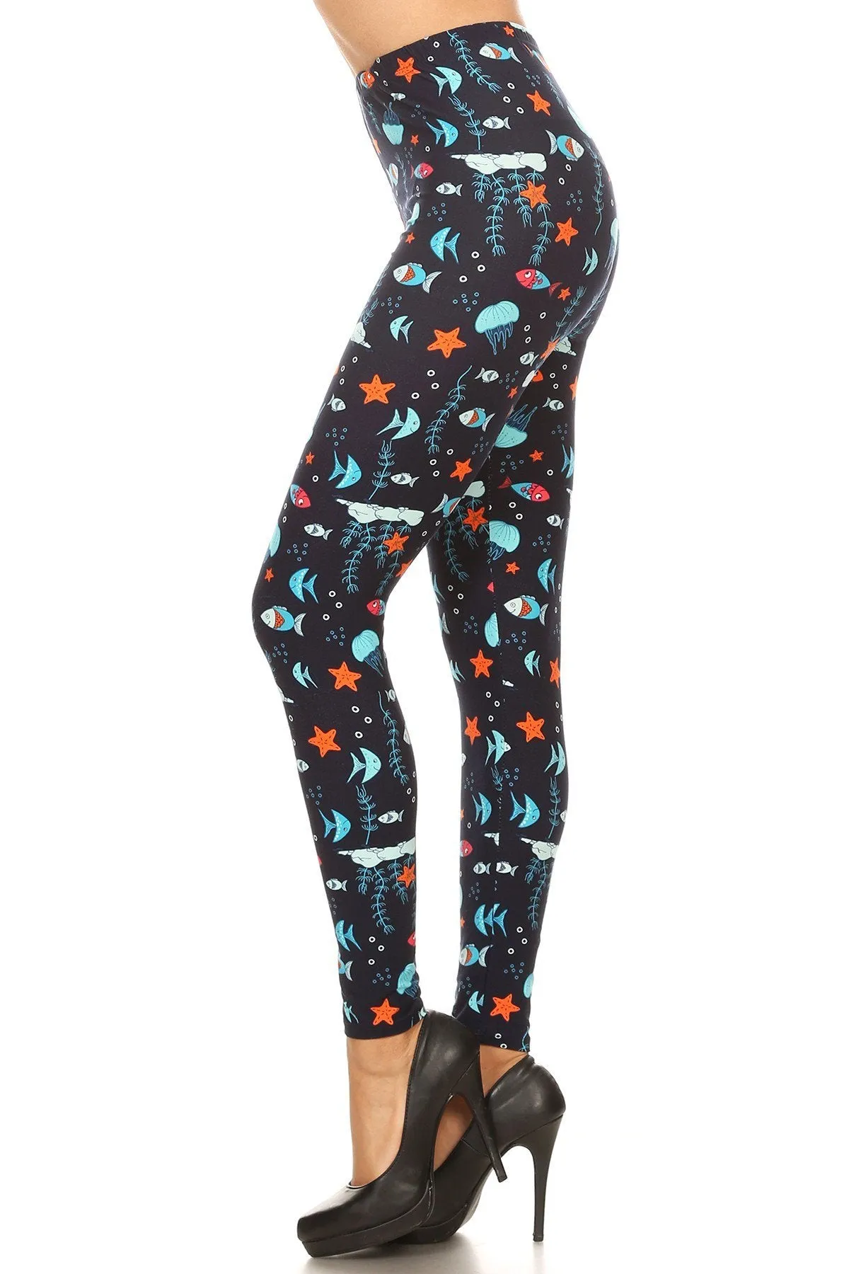 Women's Regular Ocean Creatures Fish Pattern Print Leggings