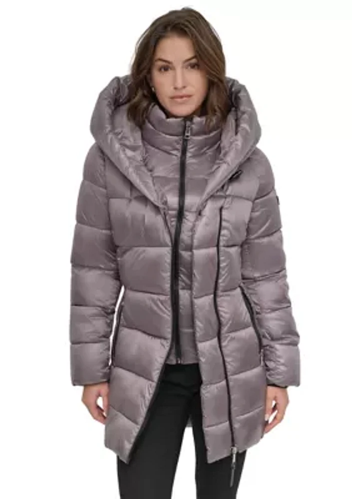 Women's Packable Mid Length Puffer Jacket with Hood