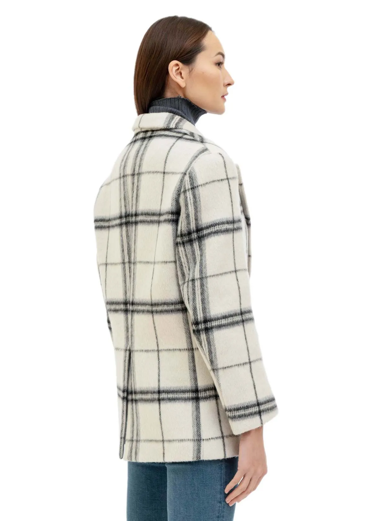 Wool Plaid Blazer Coat - White/Blue