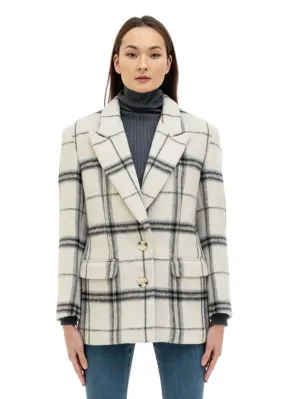 Wool Plaid Blazer Coat - White/Blue