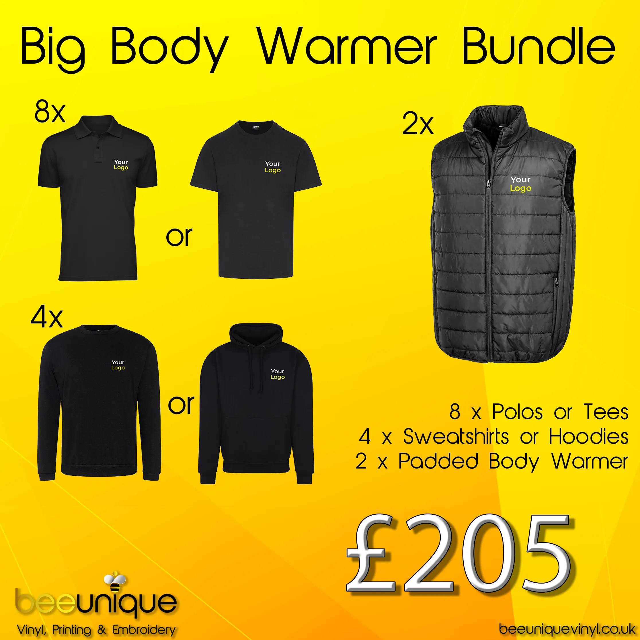 Workwear Bundle 40 | Bee Unique | Polos, Hoodies & Softshell