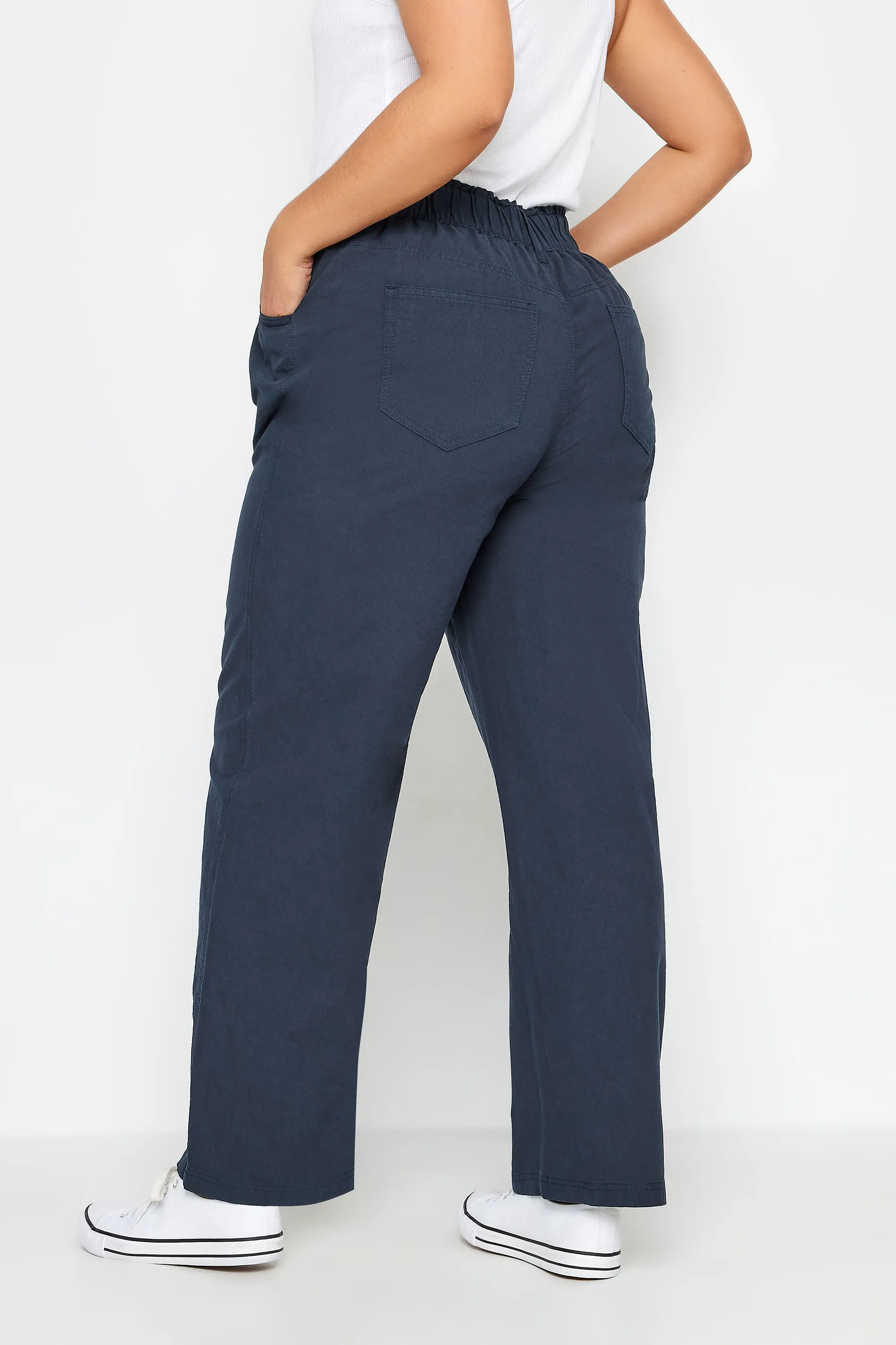 YOURS Curve Navy Blue Cool Cotton Wide Leg Trousers